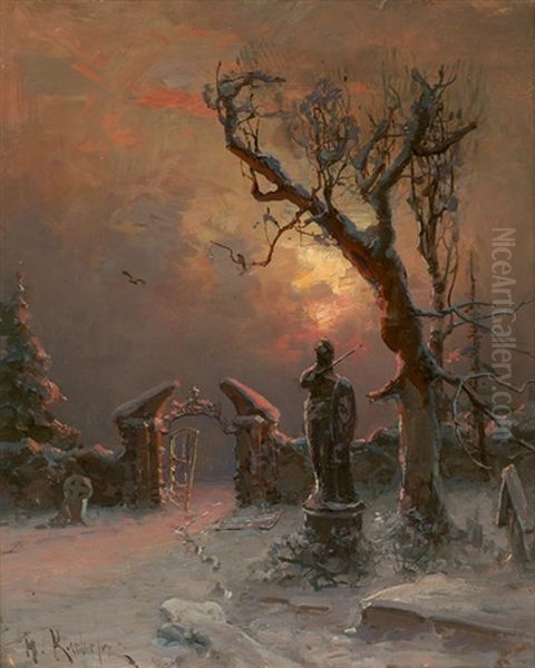 Verschneiter Friedhof Im Abendrot - view 1