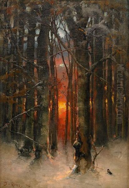 Sunset In The Winter Forest - view 1
