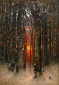 Sunset In The Winter Forest by Yuliy Yulevich (Julius) Klever