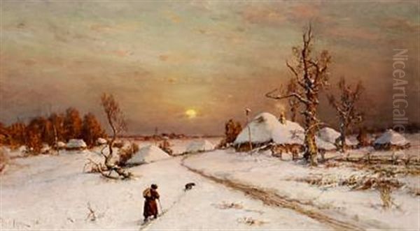A Winter Landscape At Sunset - view 1