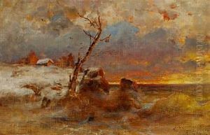 A Coastal Landscape At Sunset by Yuliy Yulevich (Julius) Klever