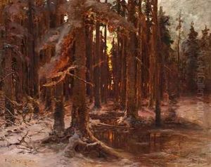 Evening In The Forest by Yuliy Yulevich (Julius) Klever