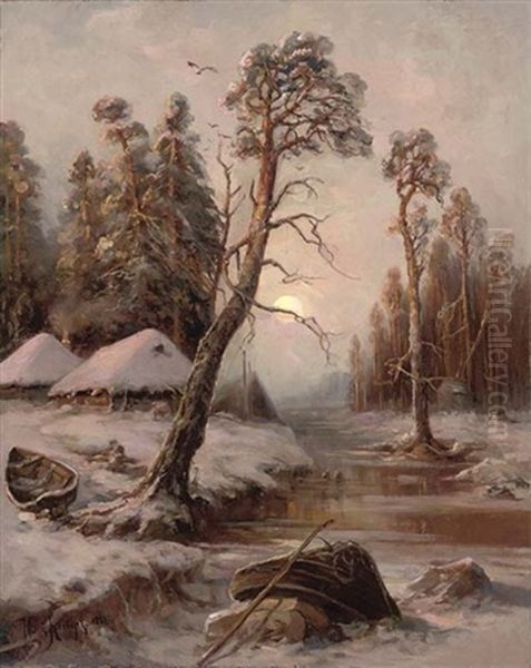 Winter Landscape With Lake - view 1