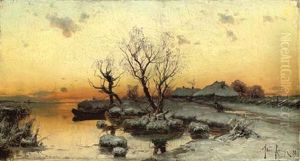 Russian Lakeside In Winter by Yuliy Yulevich (Julius) Klever