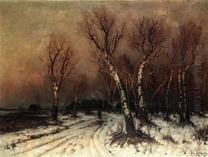 Winterlicher Sonnenuntergang Mit Bauerngehoft