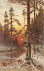 Sunset In The Winter Forest by Yuliy Yulevich (Julius) Klever