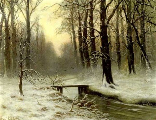 A Wooded Winter Landscape With A Bridge - view 1