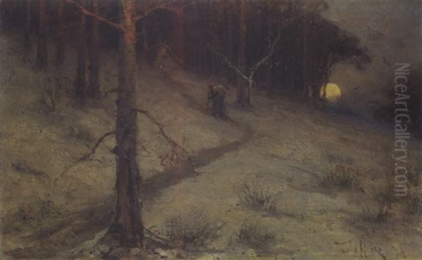 Winterlandschaft Mit Heimkehrender Bauerin - view 1