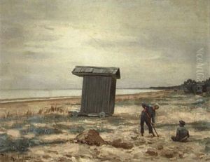 Der Verlassene Badekarren (strandbild, Stimmung Bei Bedecktem Himmel) by Yuliy Yulevich (Julius) Klever