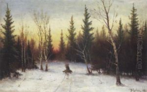 Winterliche Waldlandschaft Mit Schlitten by Yuliy Yulevich (Julius) Klever