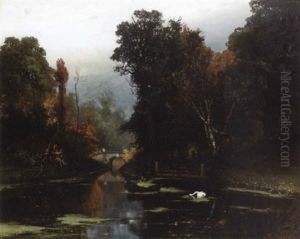 A View Of A Garden With A Swan On A Pond (pavlovsk Park?) by Yuliy Yulevich (Julius) Klever