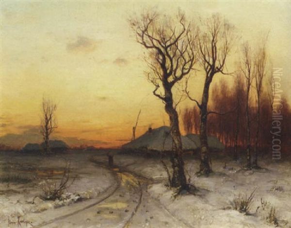 Winter: Snowcovered Farms At Dusk - view 1