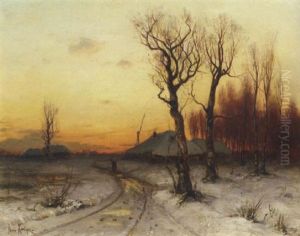 Winter: Snowcovered Farms At Dusk by Yuliy Yulevich (Julius) Klever