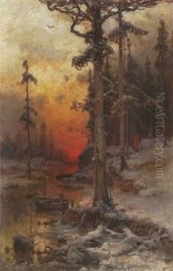 Sonnenuntergangsstimmung Im Winterwald