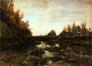 Village By The River In Autumn