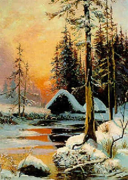 Sonnenuntergang Uber Einer Winterlichen Landschaft - view 1