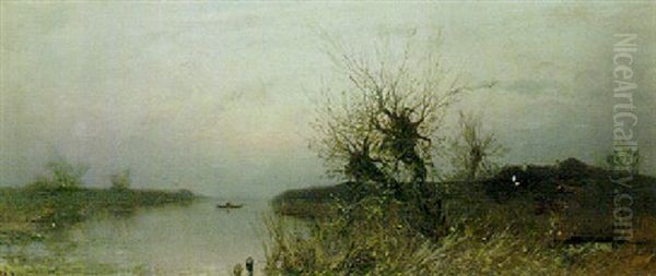 Fisherman In An Autumn Riverscape - view 1
