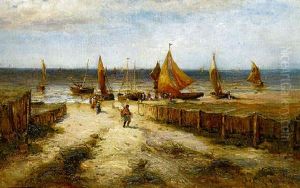 Fisherfolk With Their Boats On A Beach Fisherfolk With Their Boats On A Beach