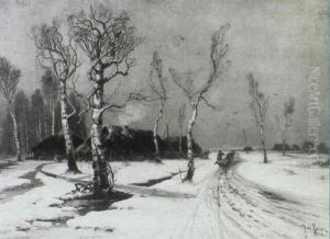Sunset Over A Winter Landscape In Little Russia by Yuliy Yulevich (Julius) Klever