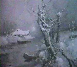 Winterliche Flusslandschaft Mit Bauernhaus by Yuliy Yulevich (Julius) Klever