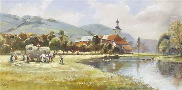 Heuernte Am Flussufer - view 1