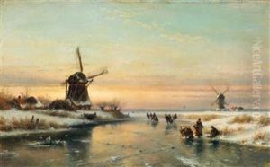 Dutch Canal Landscape Im Winter by Lodewijk Johannes Kleyn