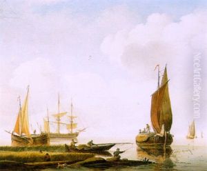 Vissersschepen Voor De Kust by David Kleyne