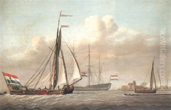A Dutch Yacht, A Merchantman And A Pink Off A Coastline - view 1