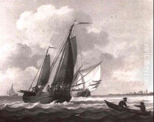 "a Tjalk Running Before The Wind On A River Estuary In A Stiff Breeze..." by David Kleyne