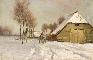 A Peasant In A Winter Landscape by Hendrik Klijn