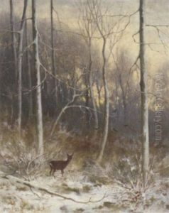 A Deer In A Winter Landscape by Hendrik Klijn