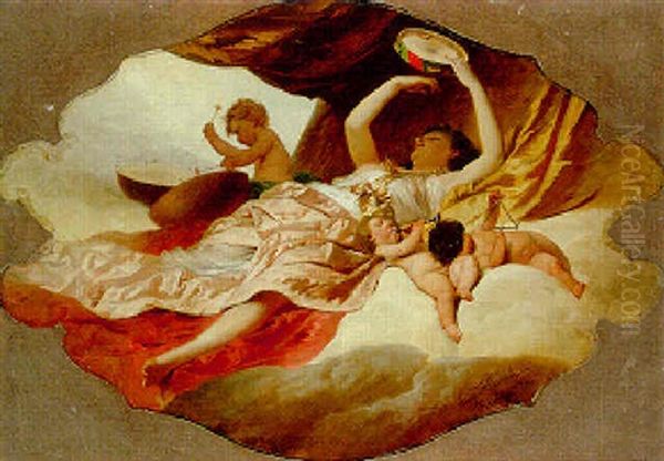 A Reclining Female Making Music With Cherubs - view 1