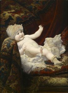 Bildnis Eines Auf Ein Sofa Gebetteten Babys Mit Spitzenhaube Bildnis Eines Auf Ein Sofa Gebetteten Babys Mit Spitzenhaube