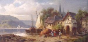 Das Moselufer Mit Anliegenden Schiffen Bei Cochem Das Moselufer Mit Anliegenden Schiffen Bei Cochem