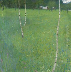 Bauernhaus Mit Birken - Junge Birken (farmhouse With Birch Trees - Young Birch Trees) by Gustav Klimt