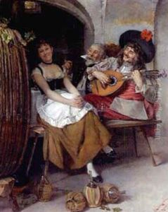 Ein Mandoline Spielender Zecher Betort Ein Junges Madchen by Eugene Klinckenberg