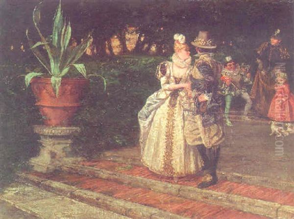 An Elegant Family And A Jester In A Park - view 1