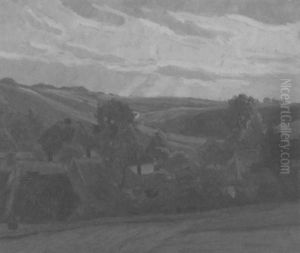 Blick Von Erhohter Warte Auf Eines Kleines Dorf In Einer Weiten Hugellandschaft by Bernhard Klinckerfuss