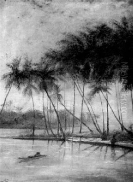 Afrikanische Fluslandschaft Mit Eingeborenen - view 1