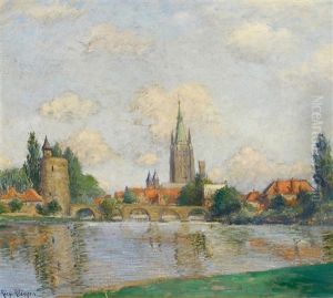 Rheinische Stadtansicht Mit Dom
