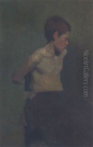 Knabe Auf Einem Stuhl Sitzend, Mit Roter Decke by Max Klinger
