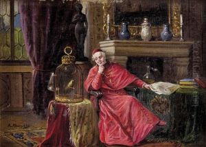 Zwiesprache Eines Kardinals Mit Einem Vogel Im Kafig by Rudolf Klingsboegl