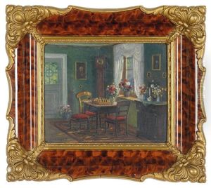 Biedermeierinterior Mit Schachspiel (+ Interior Mit Blick Uber Die Terasse Auf Eine Villa; 2 Works) by Rudolf Klingsboegl