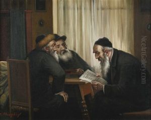 Rabbis Studying Around A Table by Rudolf Klingsboegl