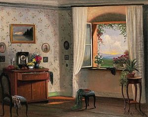 Interieur Einer Biedermeierlichen Stube Mit Fensterdurchblick by Rudolf Klingsboegl