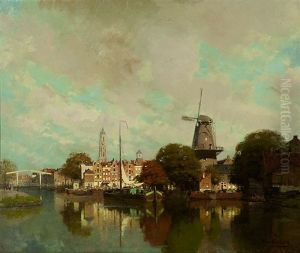 A View On Delft With The Spire Of The Nieuwe Kerk And The Groenmolen