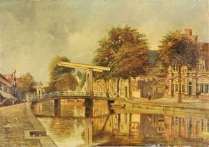 Town View With A Drawbridge Over A Canal by Johannes Christiaan Karel Klinkenberg