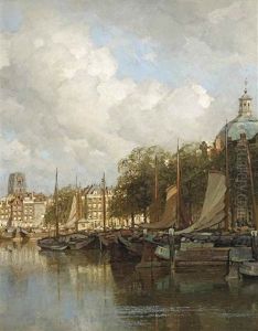 A View Of The Leuvehaven With The Laurenskerk In The Distance, Rotterdam