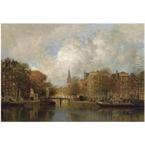 A View Of The Groenburgwal With The Zuiderkerk, Seen From The River Amstel, Amsterdam by Johannes Christiaan Karel Klinkenberg