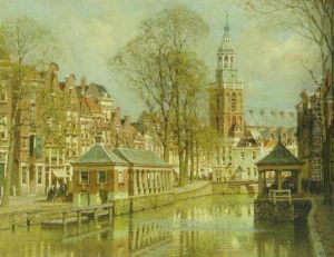 The Korenbank And The Visbank Along The Lage Gouwe, Gouda, With The St. Janskerk Beyond by Johannes Christiaan Karel Klinkenberg